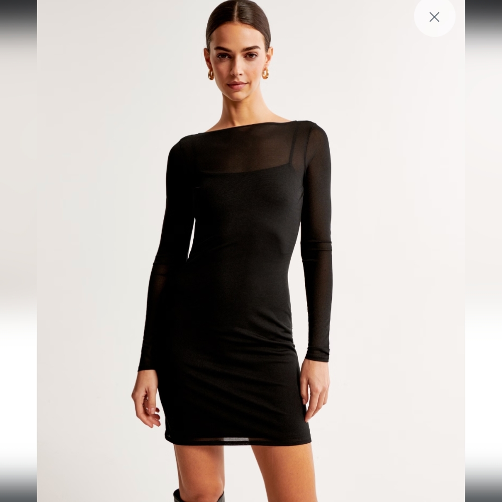 Abercrombie & Fitch Black Long Sleeve Mesh Mini Dress